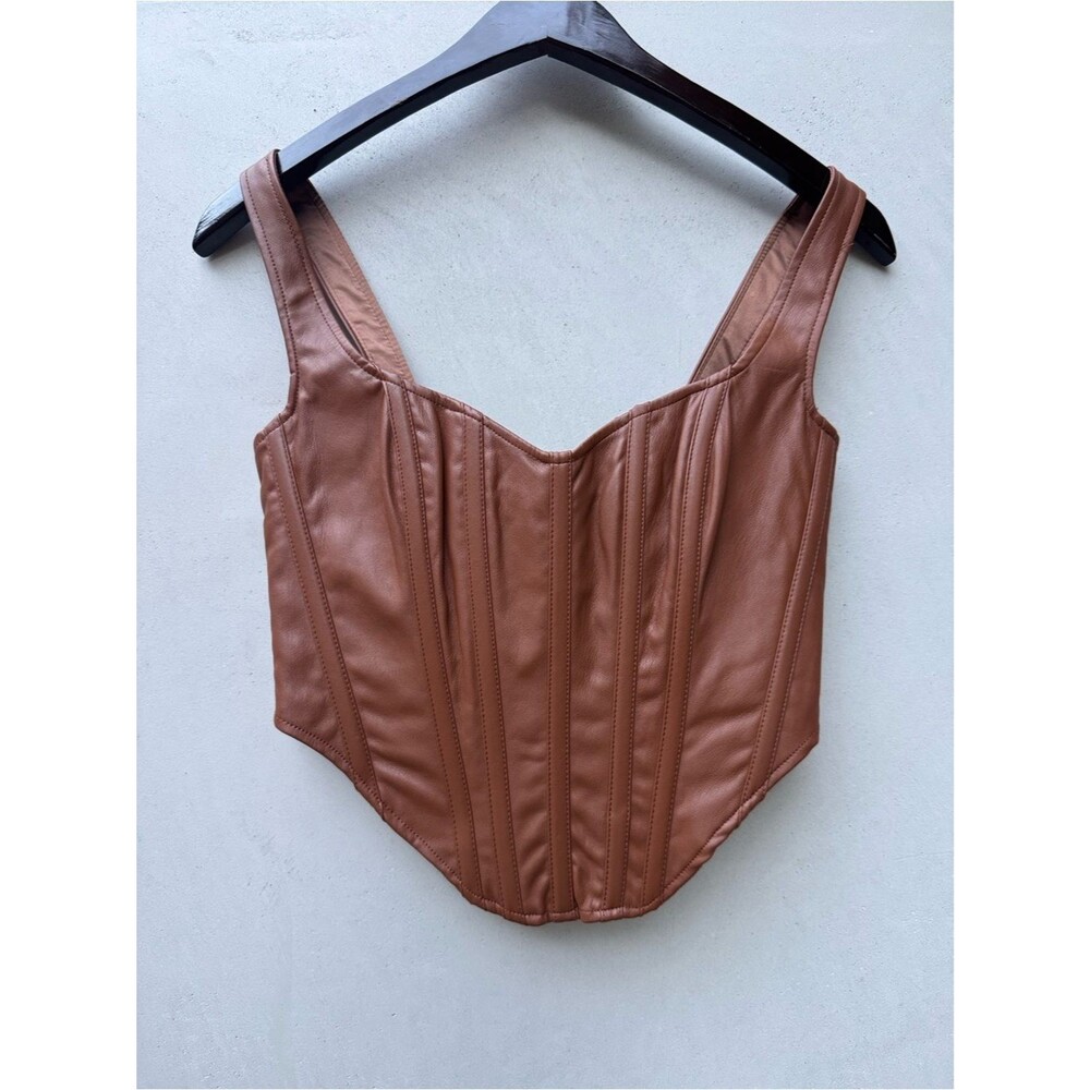 Bardot Faux Leather Corset Bustier Brown Vegan Leather XS US 2 Y2K